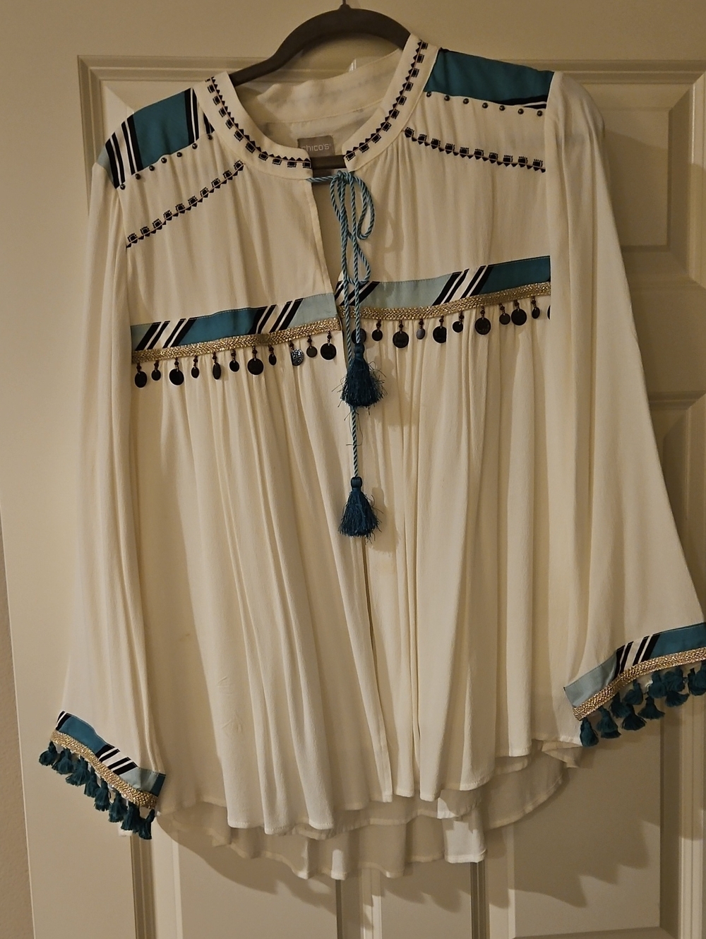 Women's Cream Boho Pleated Tunic/ Jacket